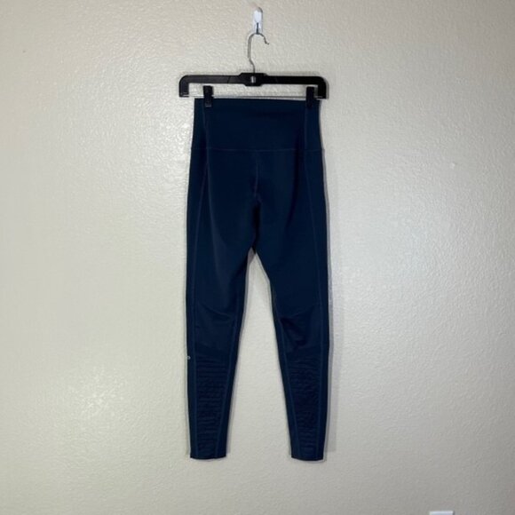 ALO Yoga Leggings Womens Small Moto Blue Gray Mesh Panel Logo Gym Workout - Picture 5 of 6